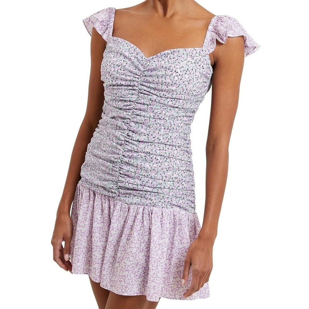 French Connection Lavender Floral Ruched Mini Dress